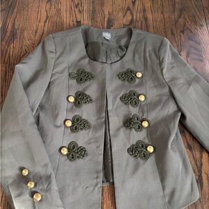 Stylish Green Blazer Jacket with Gold Accents